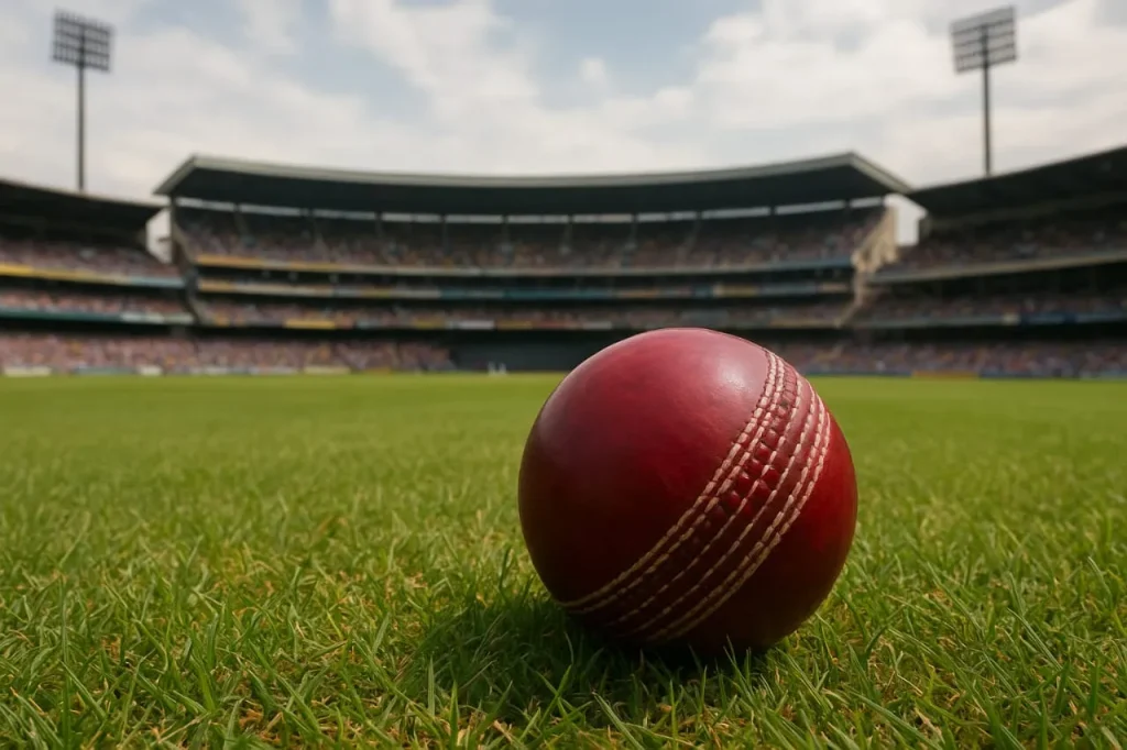 Cricket ball on stadium field symbolizing the growing potential of cricket sponsorship in India.